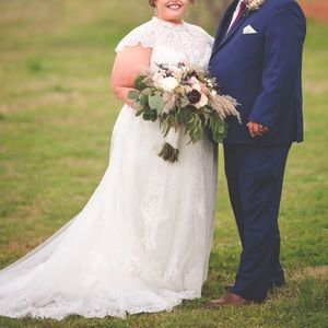 Melissa Sweet mock neck cap sleeve wedding gown